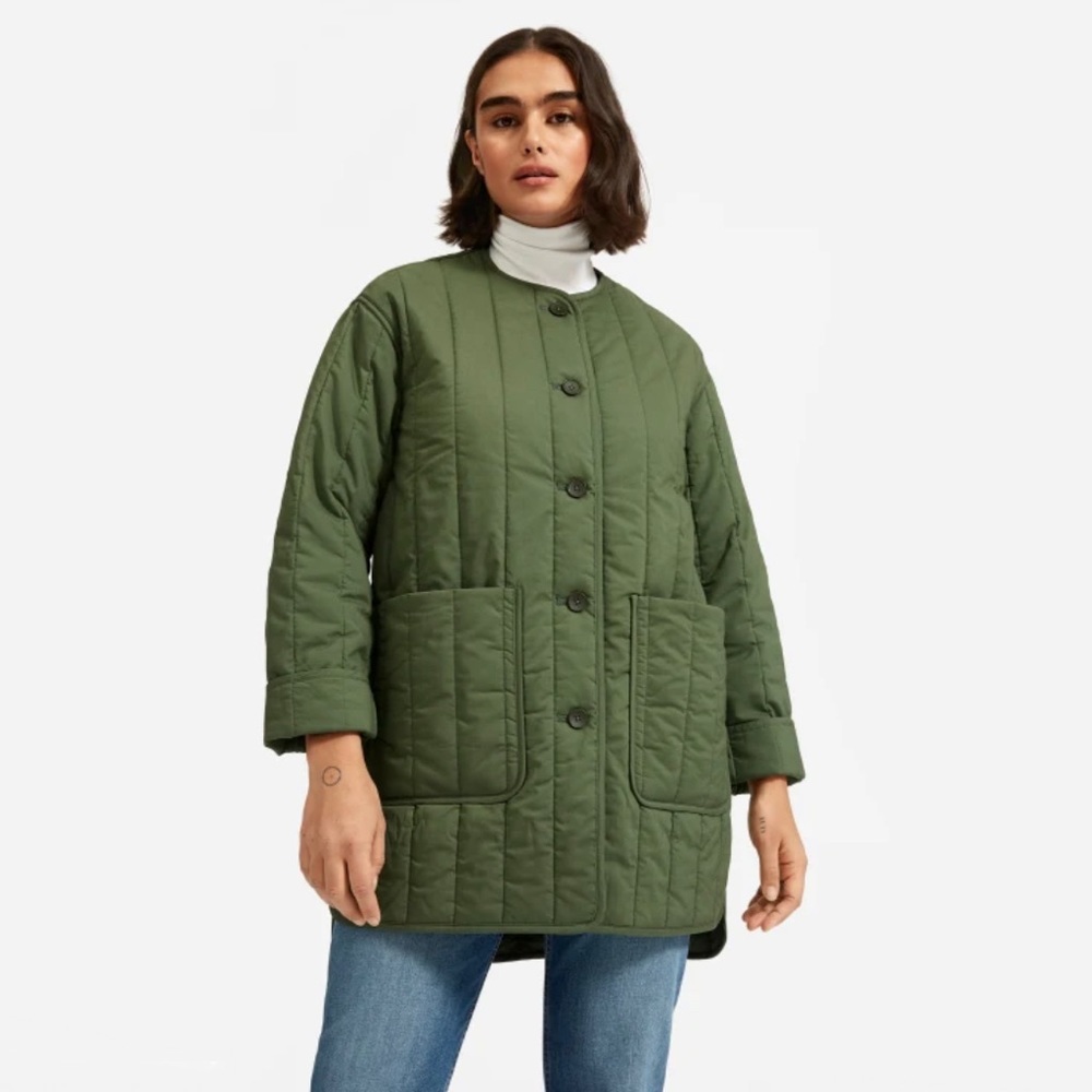 Everlane Cotton Quilted Jacket Green